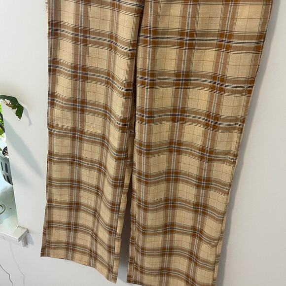 NEW Cider Yellow & Brown Plaid Print Straight Leg Pants Size Large - Picture 5 of 6